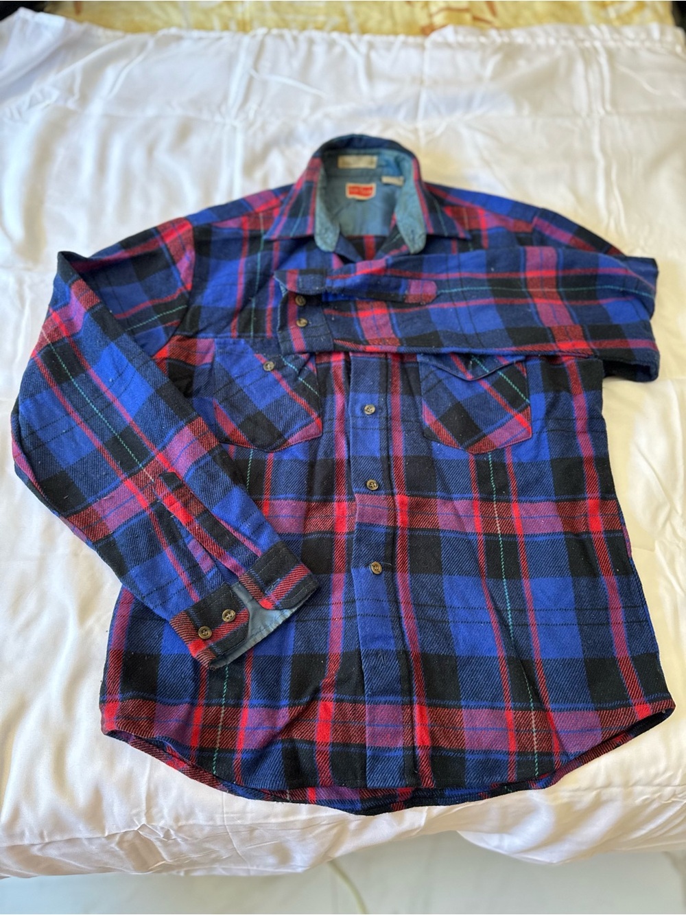 Men's Casual Button-Down Plaid Shirt - Blue & Red